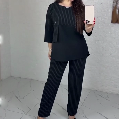 Casual Striped Top & Pants 2-Piece Set