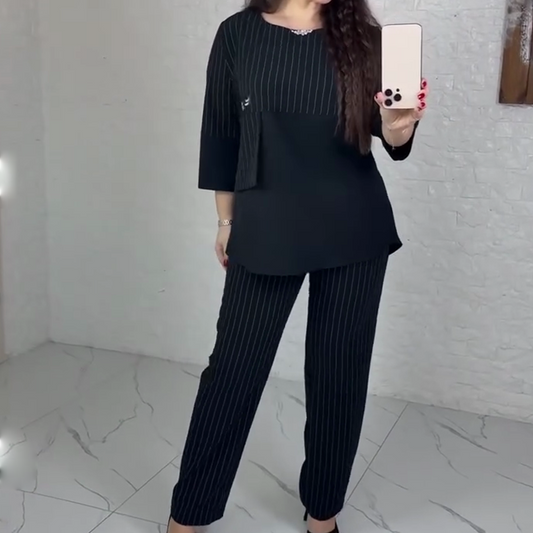 Casual Striped Top & Pants 2-Piece Set