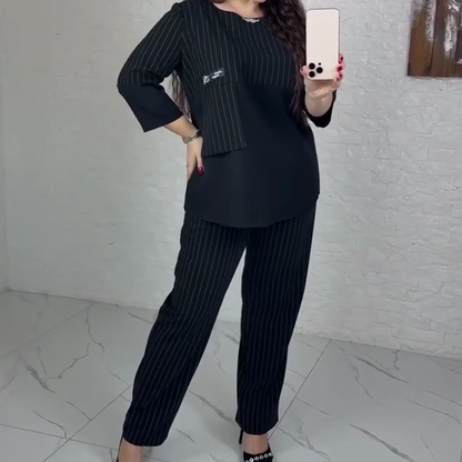 Casual Striped Top & Pants 2-Piece Set