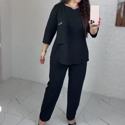 Casual Striped Top & Pants 2-Piece Set