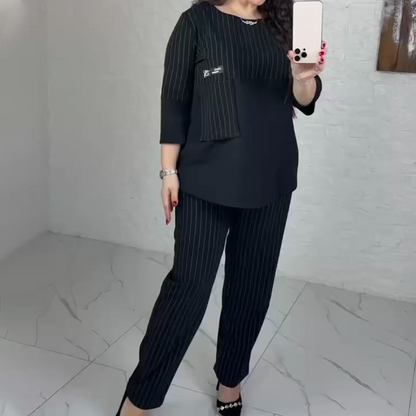 Casual Striped Top & Pants 2-Piece Set