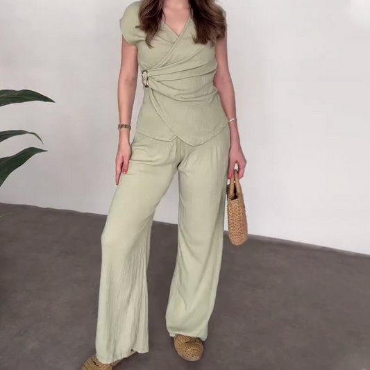 Women's V-Neck Top & Pants 2-Piece Set