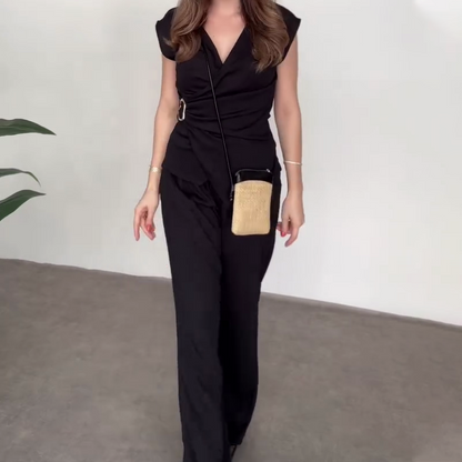 Women's V-Neck Top & Pants 2-Piece Set