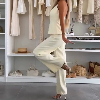 Women's Elegant Sleeveless Tops ＆ Wide-Leg Pants 2-Piece Set