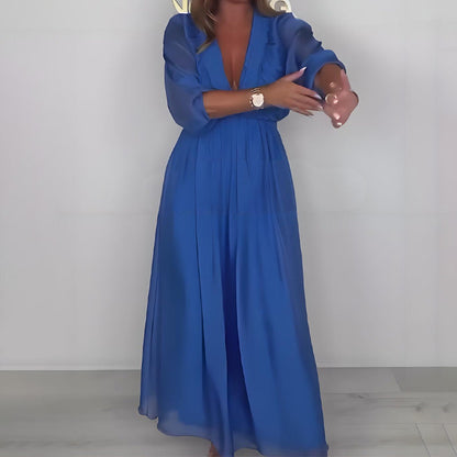 Women's V-Neck Pleated Dress