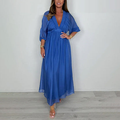Women's V-Neck Pleated Dress