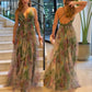 Women's Elegant Print V-Neck Backless Maxi Dress