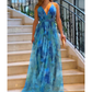 Women's Elegant Print V-Neck Backless Maxi Dress