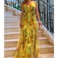 Women's Elegant Print V-Neck Backless Maxi Dress
