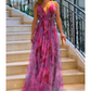 Women's Elegant Print V-Neck Backless Maxi Dress