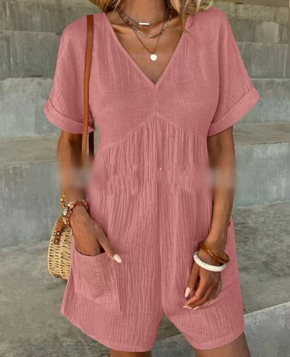 Women's Stylish V-Neck Short Jumpsuit