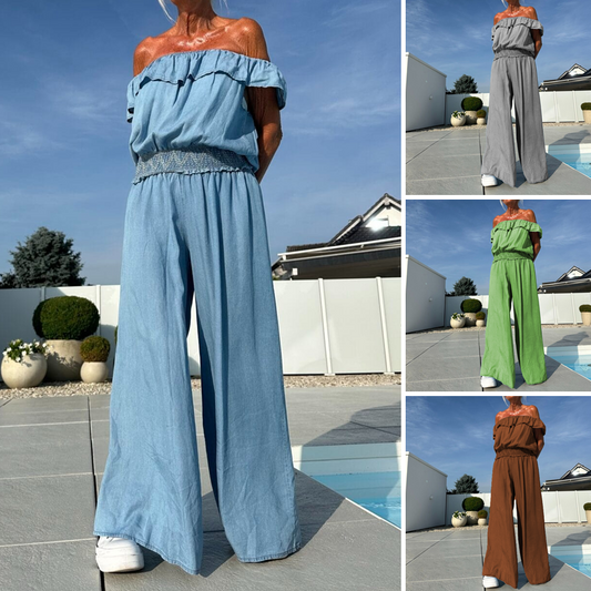 Women's Solid Off-the-Shoulder Top & Wide-Leg Pants 2-Piece Set
