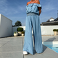 Women's Solid Off-the-Shoulder Top & Wide-Leg Pants 2-Piece Set