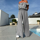 Women's Solid Off-the-Shoulder Top & Wide-Leg Pants 2-Piece Set