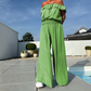 Women's Solid Off-the-Shoulder Top & Wide-Leg Pants 2-Piece Set