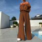 Women's Solid Off-the-Shoulder Top & Wide-Leg Pants 2-Piece Set