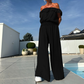 Women's Solid Off-the-Shoulder Top & Wide-Leg Pants 2-Piece Set