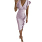 V-Neck Ruffled Slim-Fit Sexy High Waist Dress