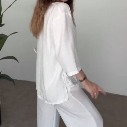 Women's V-Neck Top & Pants 2-Piece Set