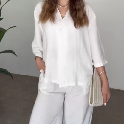 Women's V-Neck Top & Pants 2-Piece Set