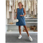 Denim Embroidered Flowers Sleeveless Dress