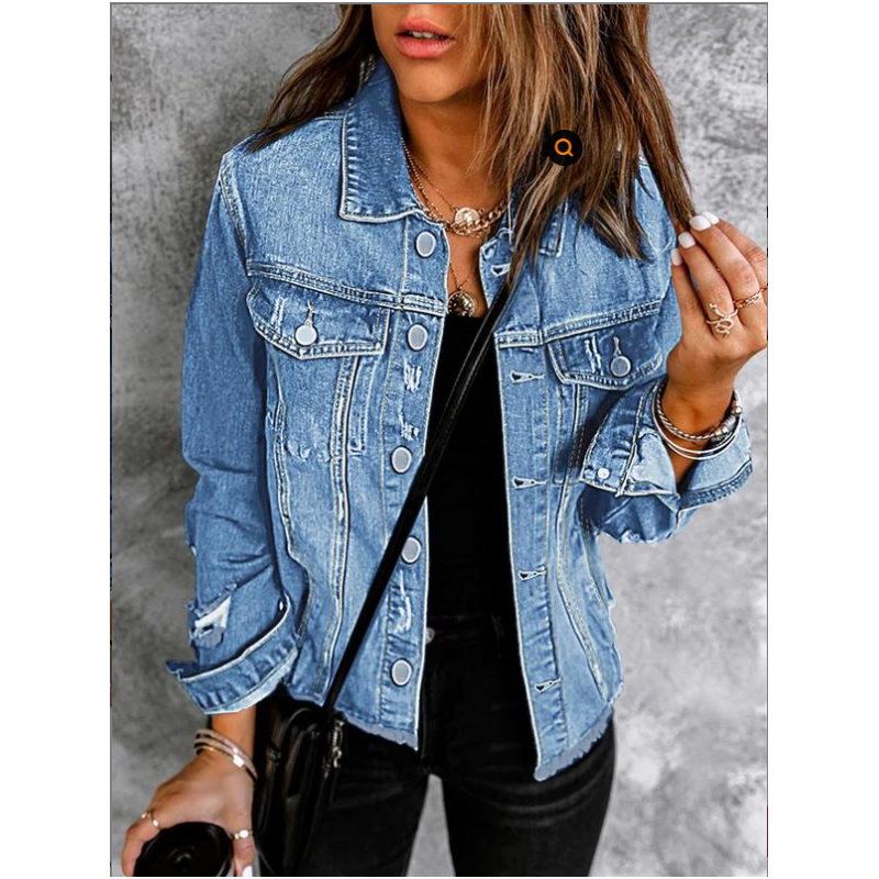 Women's Unique Raw Hem Long sleeves Denim Jackets