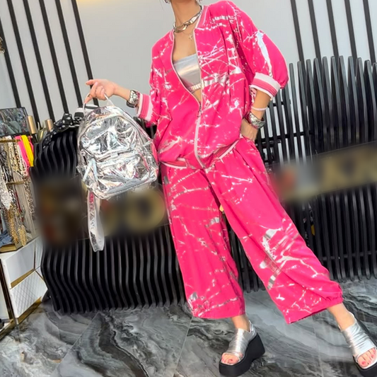 Women’s Loose Fit Jacket & Elastic Waist Pants 2-Piece Set
