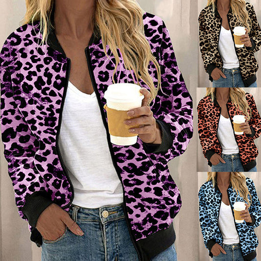 Women's Leopard Print Zip Up Jacket