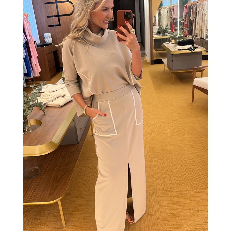 Minimalist Two-Piece Set-Half-Sleeve Top & Split Hem Skirt