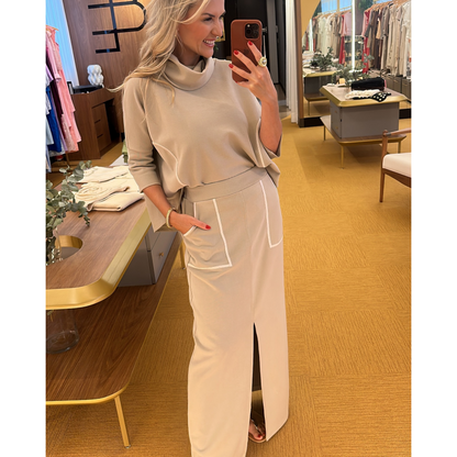 Minimalist Two-Piece Set-Half-Sleeve Top & Split Hem Skirt