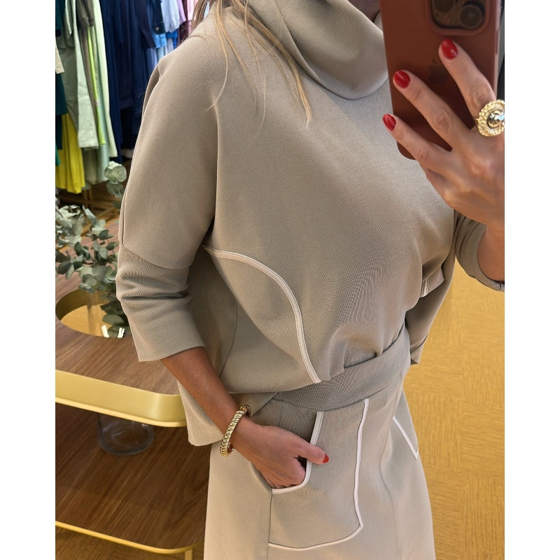 Minimalist Two-Piece Set-Half-Sleeve Top & Split Hem Skirt