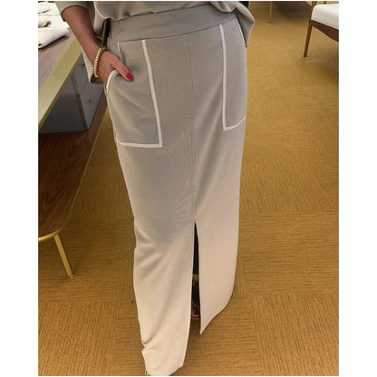Minimalist Two-Piece Set-Half-Sleeve Top & Split Hem Skirt