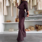 Women’s Sheer Button-Down Shirt & Wide-Leg Pants Set