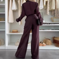 Women’s Sheer Button-Down Shirt & Wide-Leg Pants Set