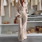 Women’s Sheer Button-Down Shirt & Wide-Leg Pants Set