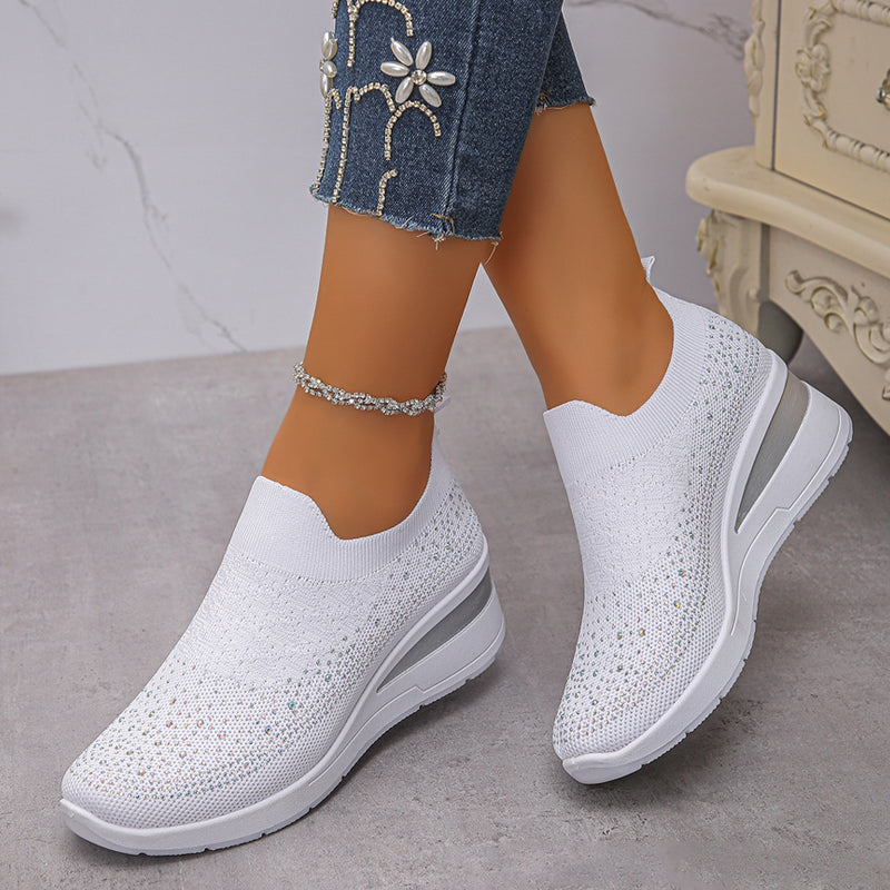 Women's Rhinestone Mesh Slip-On Wedge Sneakers