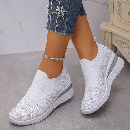 Women's Rhinestone Mesh Slip-On Wedge Sneakers