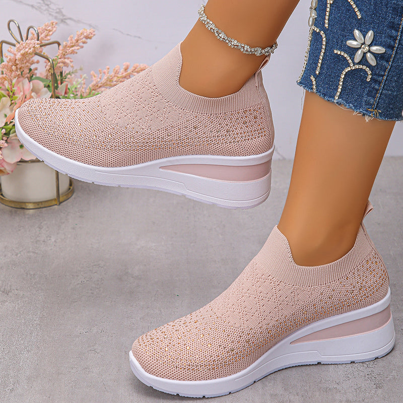 Women's Rhinestone Mesh Slip-On Wedge Sneakers