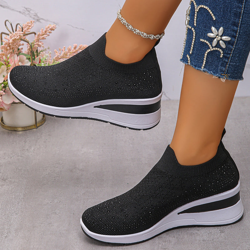 Women's Rhinestone Mesh Slip-On Wedge Sneakers