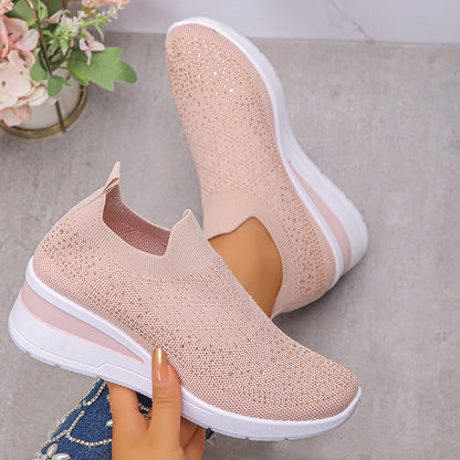 Women's Rhinestone Mesh Slip-On Wedge Sneakers