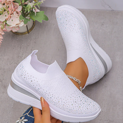 Women's Rhinestone Mesh Slip-On Wedge Sneakers