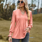V-Neck Pleated Stretch Smocked Cuffed Top