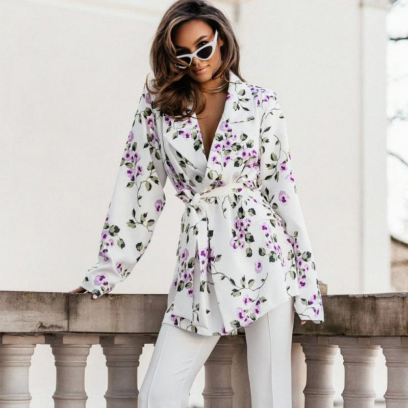 Women’s Trendy Leopard Print Blazer with Belt