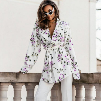 Women’s Trendy Leopard Print Blazer with Belt