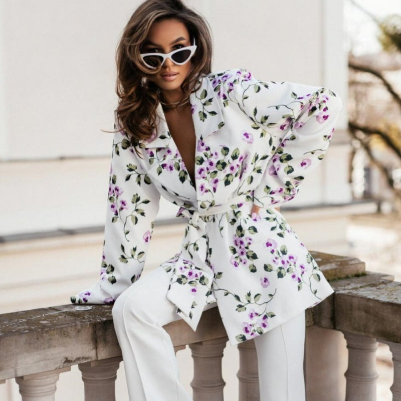 Women’s Trendy Leopard Print Blazer with Belt