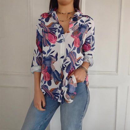 Elegant Plants Print Button-up Shirt