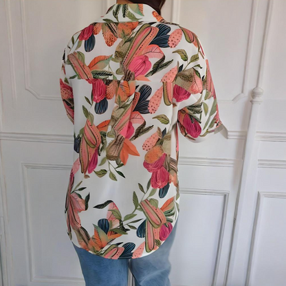 Elegant Plants Print Button-up Shirt