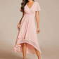 Women's V-Neck Ruffled Asymmetrical Hem Dress