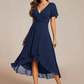 Women's V-Neck Ruffled Asymmetrical Hem Dress