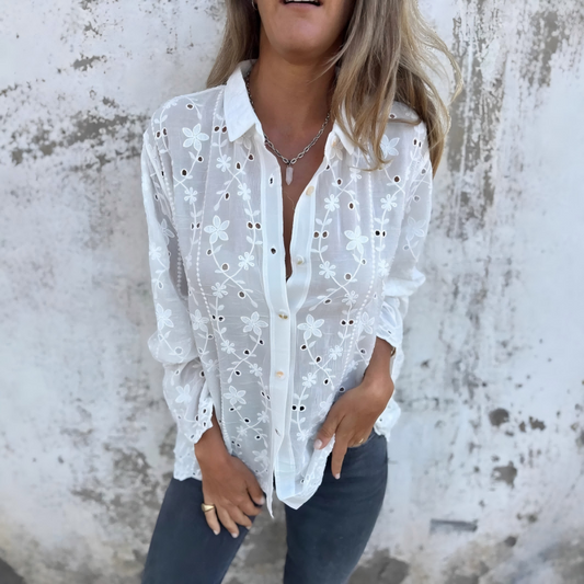 Women's Eyelet Floral Embroidered Shirt